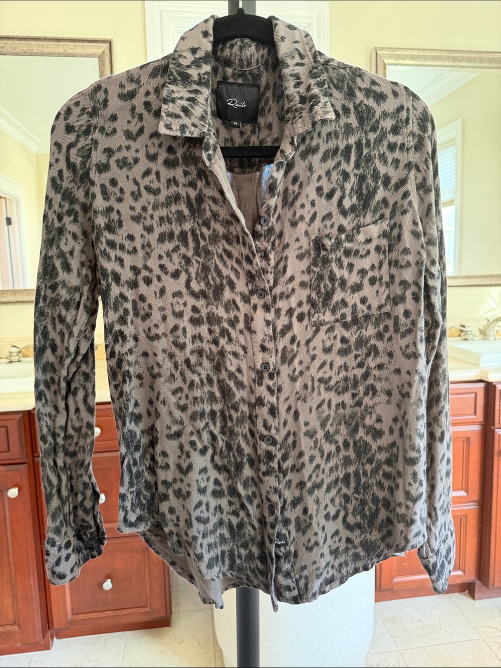 Rails Men’s Taupe and Black Leopard Print Button-Down Shirt
